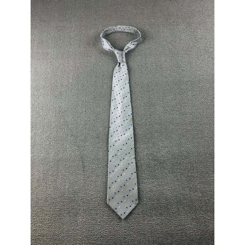 Fabio Fazio Tie Men Gray Silk Handmade Polka Dot Formal College Business Elegant
